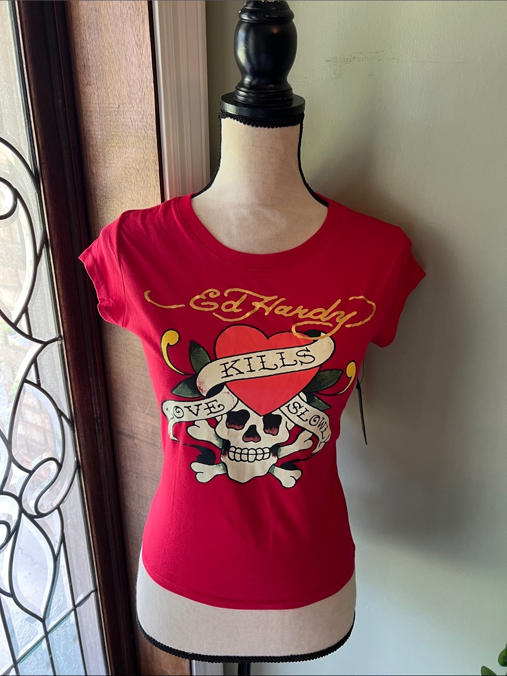 Ed Hardy Red Graphic Skull Heart Logo Tee